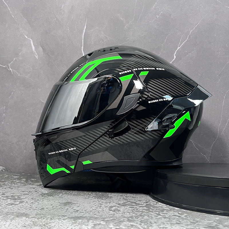 新入荷 バイク オンロード フルフェイスヘルメット ダブルシールド  インナー丸洗い可能  黒＆みどり M～XXLサイズ選択可 Mの画像3