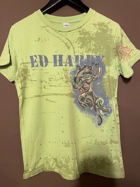 T-39★USA古着★ED HARDY 全プリTシャツ ライトグリーン★XLサイズ Mくらい★送料無料!!_画像1