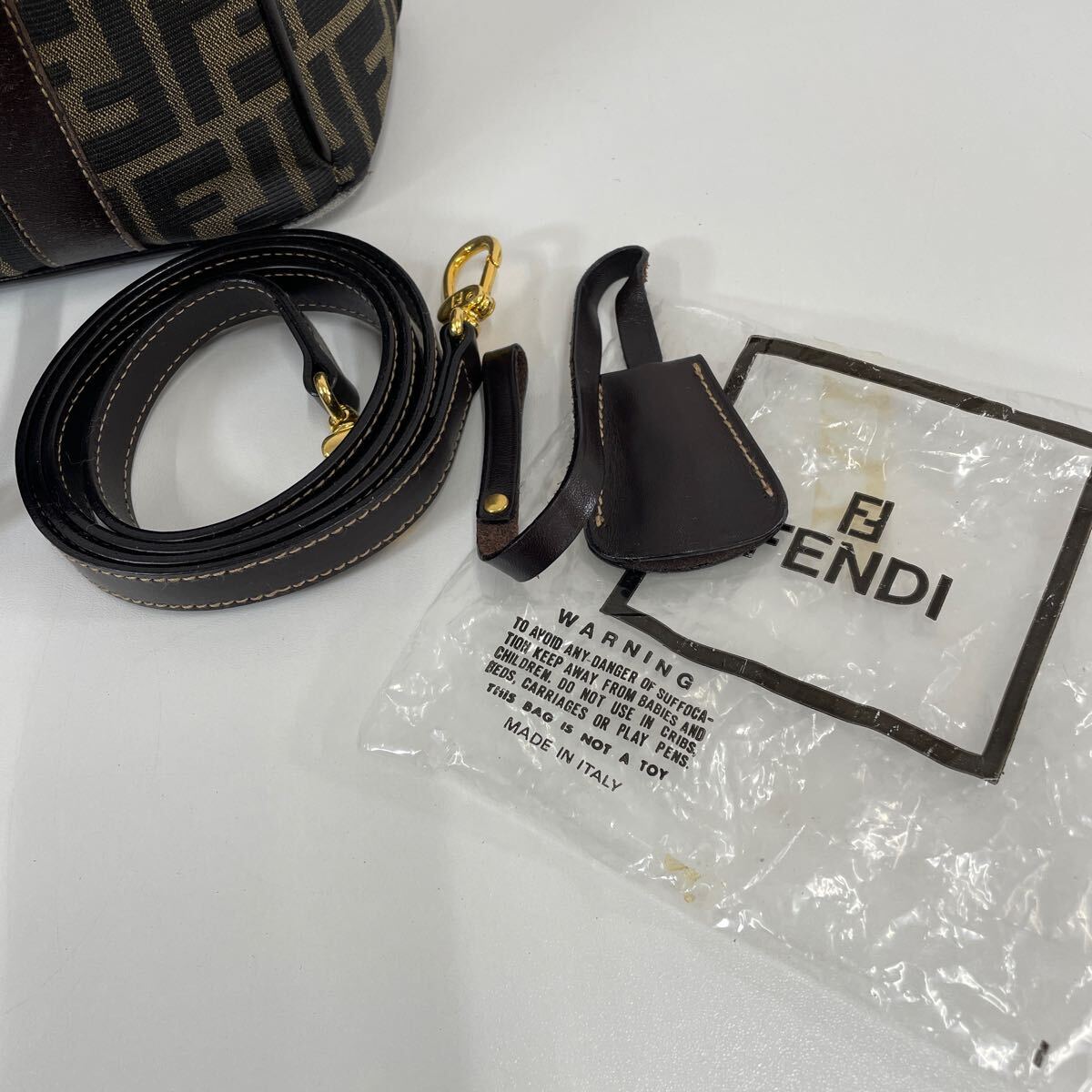 G◎ FENDI フェンディ ズッカ 2WAY バニティ ハンド バッグ ブラウン 金具 革の部分が色褪せあり_画像10