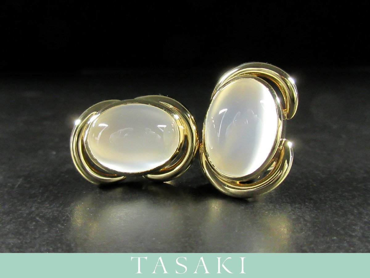 【TASAKI】K18YG オーバルカボションカット ムーンストーン デザイン イエローゴールド クリップ式 イヤリング 15.5g 箱付き J405