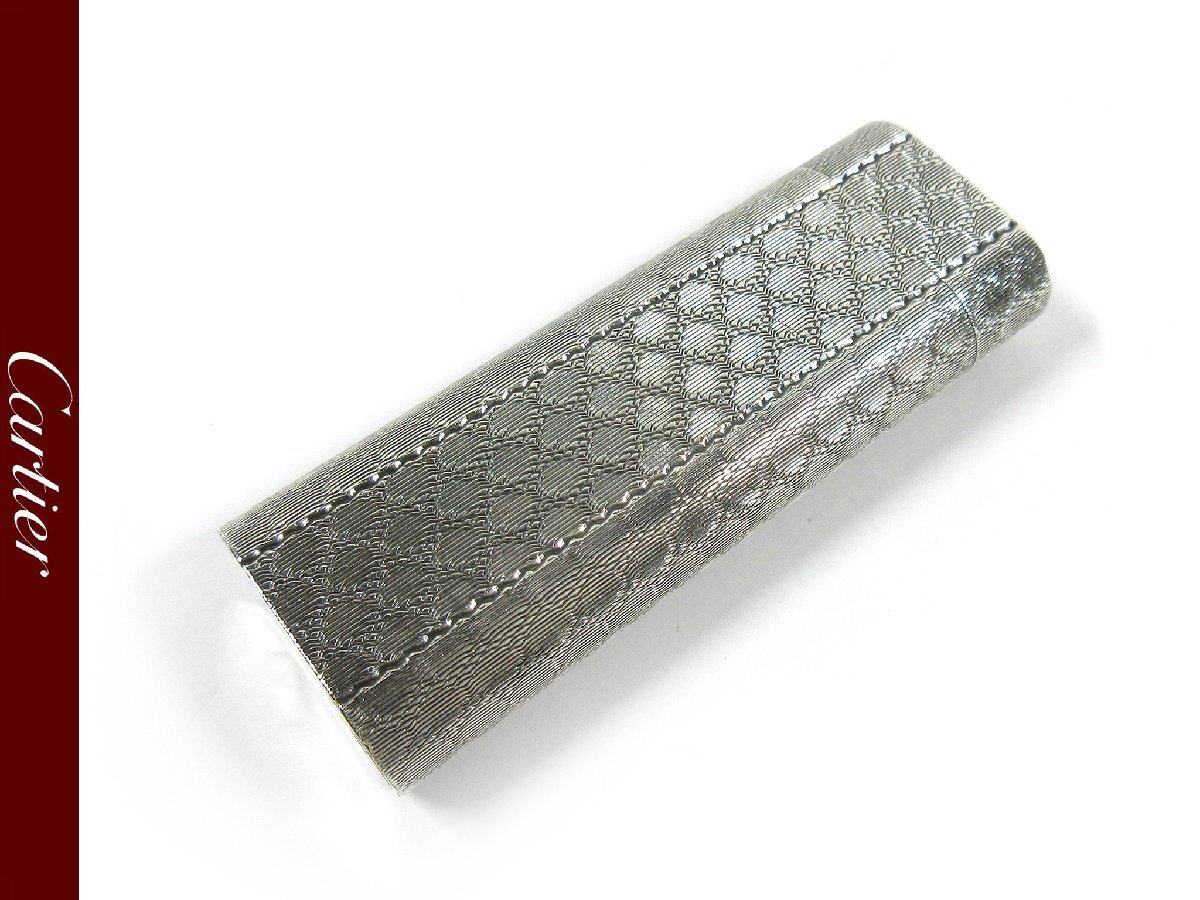 新入荷【カルティエ】ヴィンテージ オーバル 八角形 ネット デザイン ローラー ガスライター シルバー 張り CL25
