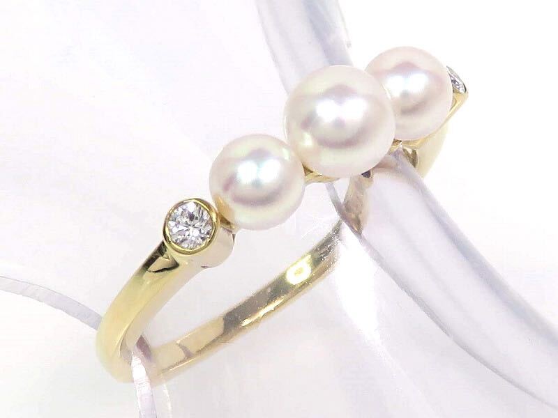 MIKIMOTO ミキモト K18 パール ダイヤモンド リング イエローゴールド