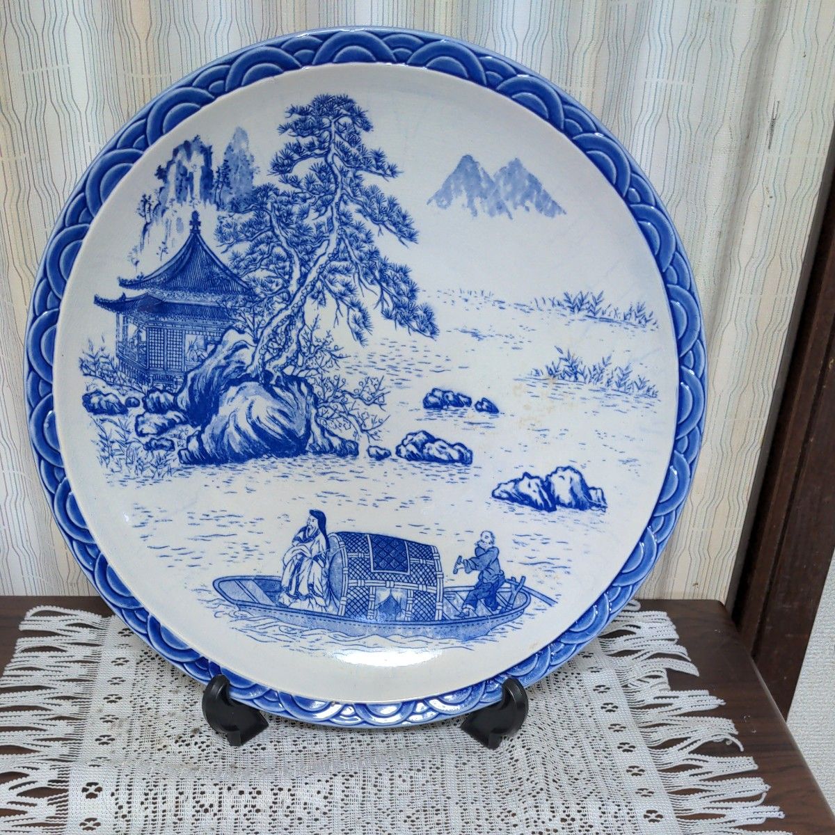 陶器の庄三【しょうざ】飾り皿の模造青絵陶器 骨董 山紫水明山河 陶器の庄三【しょうざ】飾り皿の模造青絵陶器 骨董 山紫水明山河