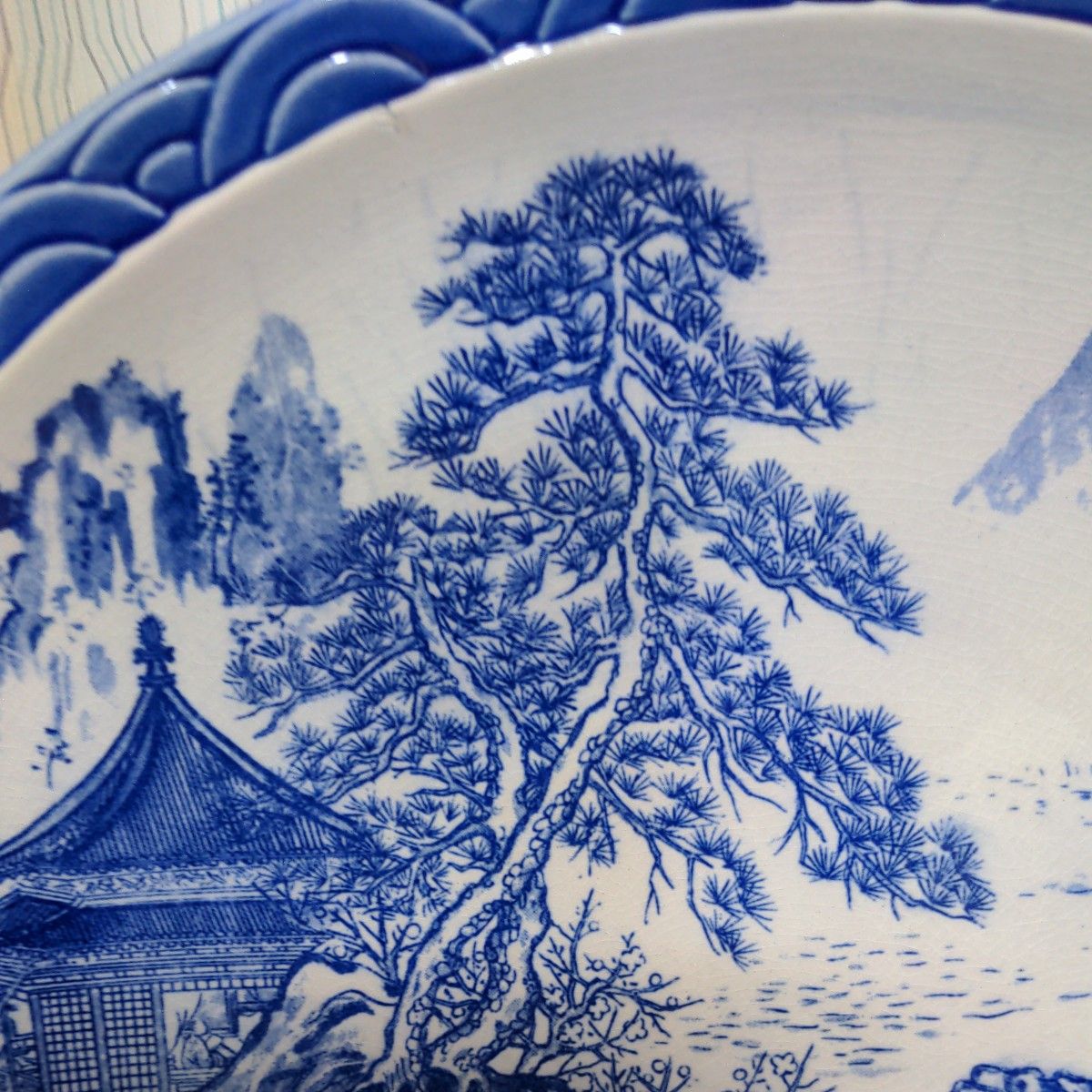 陶器の庄三【しょうざ】飾り皿の模造青絵陶器 骨董 山紫水明山河 陶器の庄三【しょうざ】飾り皿の模造青絵陶器 骨董 山紫水明山河