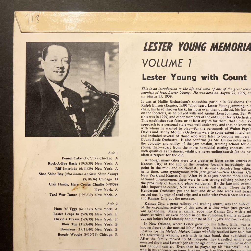 英fontana【希少UKプレス！レア】★ Lester Young With Count Basie Memorial Album Vol. 1 ★ レスター・ヤング カウント・ベイシー_画像4