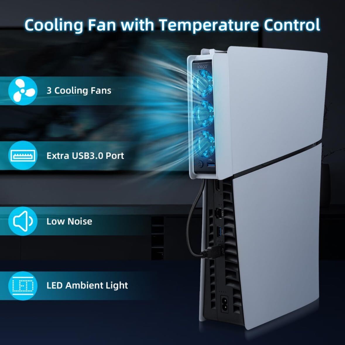 ③ 新型 PS5 Slim用 冷却ファン ディスク/デジタル版対応 スマート温度制御 冷却装置 放熱対策-ブラック_画像2