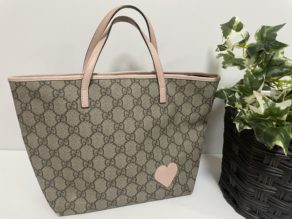 GUCCI トートバッグ チルドレンズ　GGスプリーム　ハート　ピンク　ハンドバッグ　GG柄 ミニバッグ　グッチ　パステルピンク