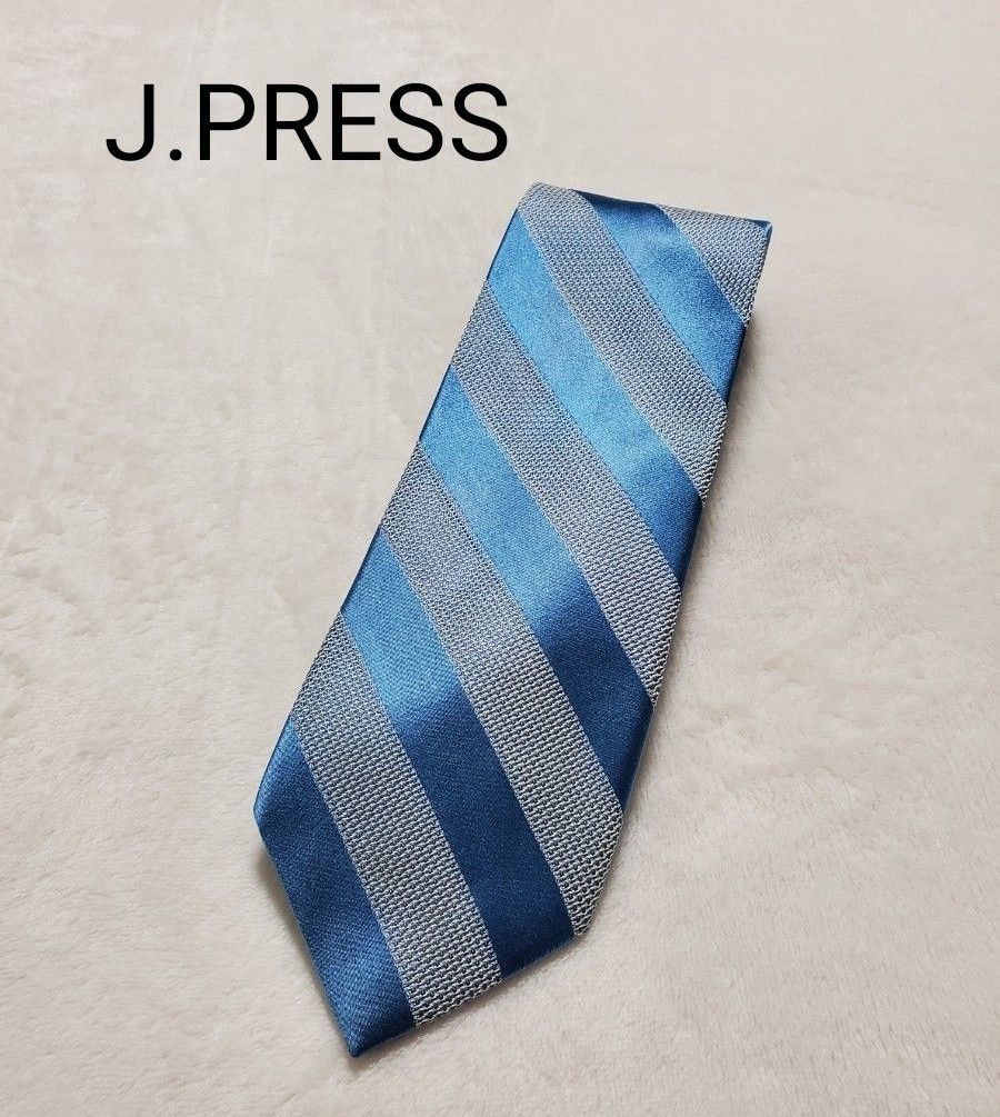 【極美品】J.PRESS 　ジェイプレス　ネクタイ　ストライプ　ブルー　日本製 