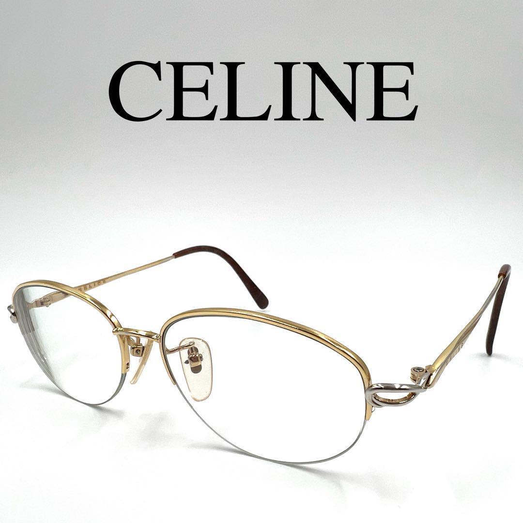 CELINE セリーヌ メガネ 度入り CL-9402 サイドロゴ ハーフリム_画像1