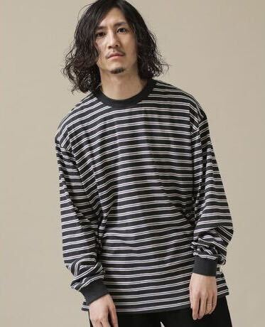 sportswear ロンT ロングスリーブTシャツ ボーダー クルーネック ボーダーロンT カットソー 長袖 レトロ ボーダーT