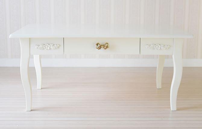 【アウトレット】45,000円 センターテーブル 輸入家具 ロココ調 白家具 ホワイト 姫系 プリンセス リボン かわいい テーブル_画像2