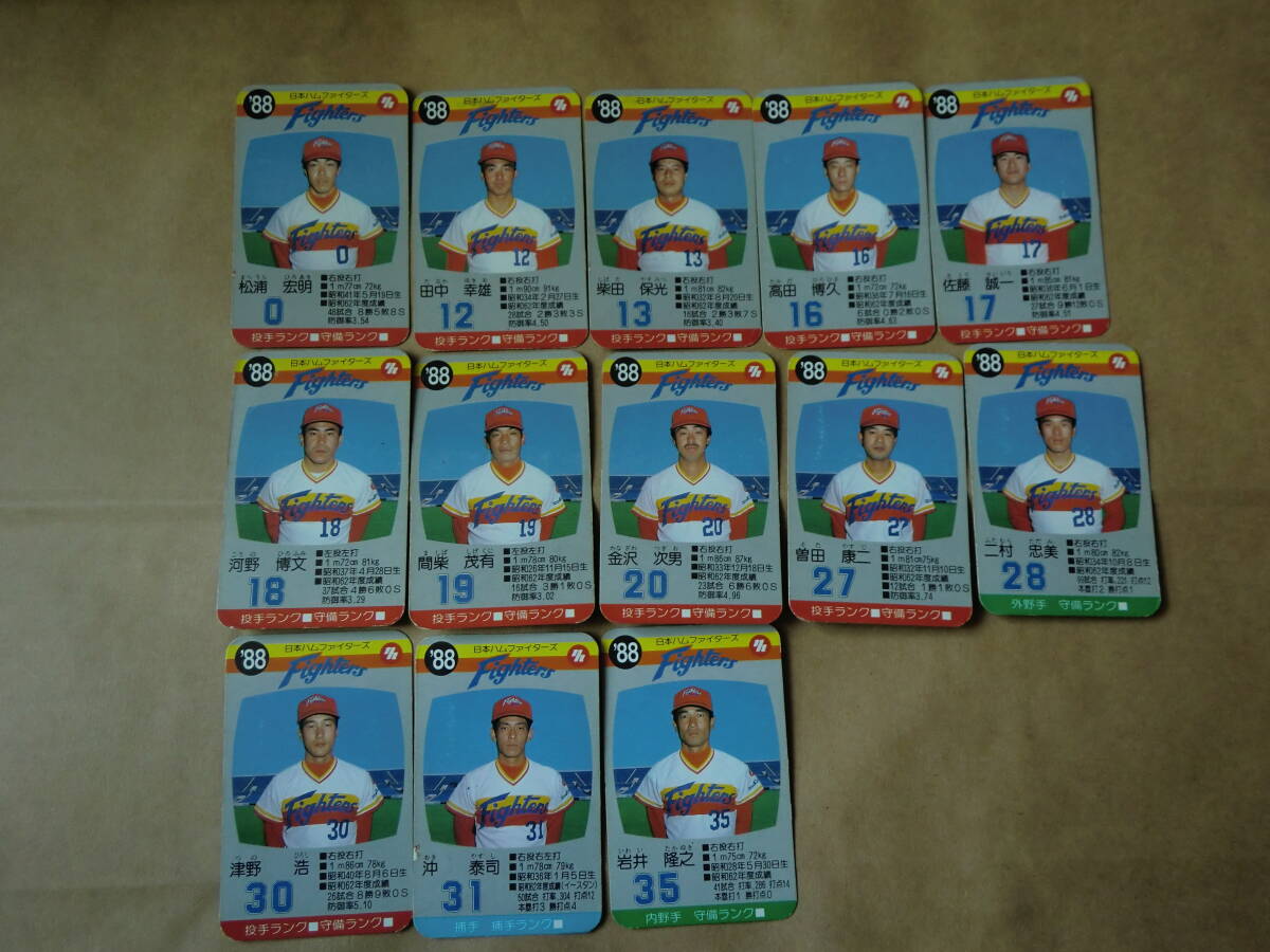 旧タカラ　プロ野球ゲーム　カード　８８年　日本ハムファイターズ１３枚、横浜大洋ホエールズ８枚　選手カード２１枚セット_画像1
