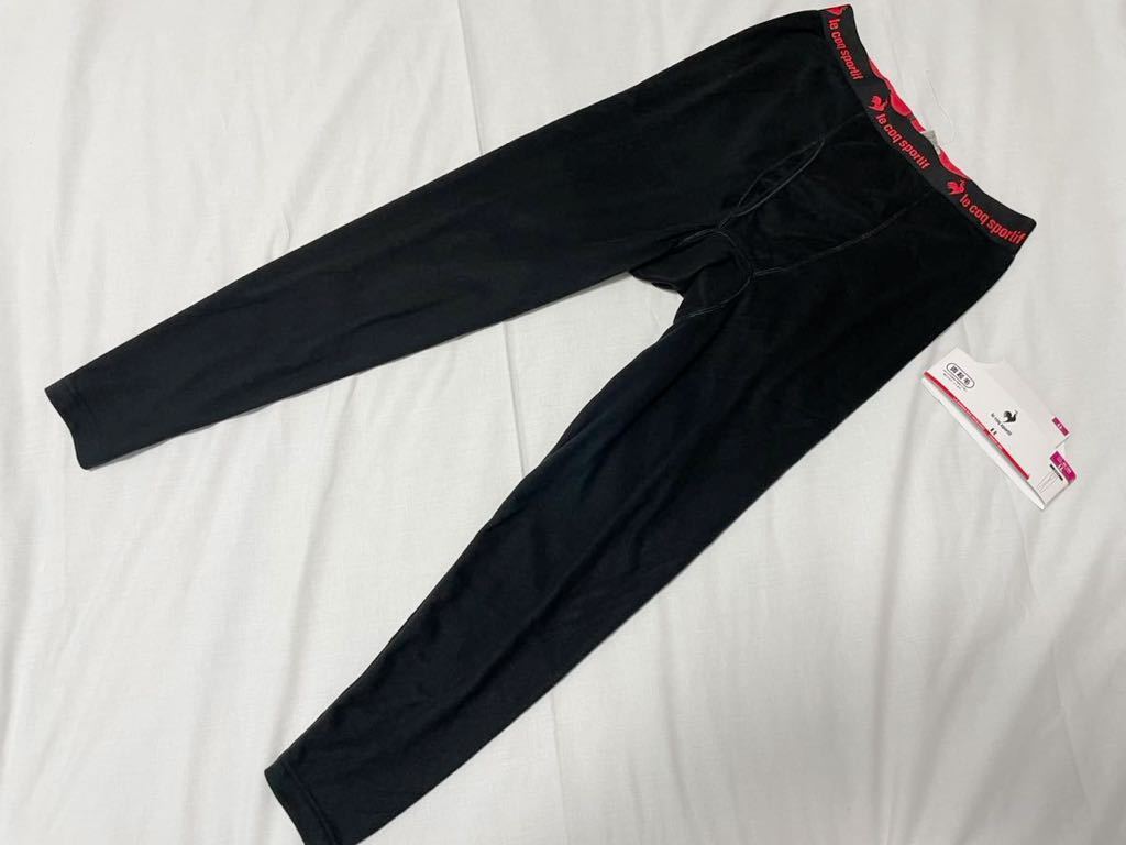  L L●ウエスト94~104 メンズ●新品●le coq sportif　ルコック　前開き やわらかストレッチ ロングタイツ 暖かい両起毛●ブラック