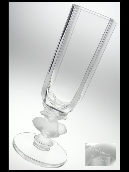 n50 LALIQUE ラリック クリスタル シカ 動物 アニマル 立体図 脚付 大型 ベース 花瓶 飾壷 28.5cm_画像1