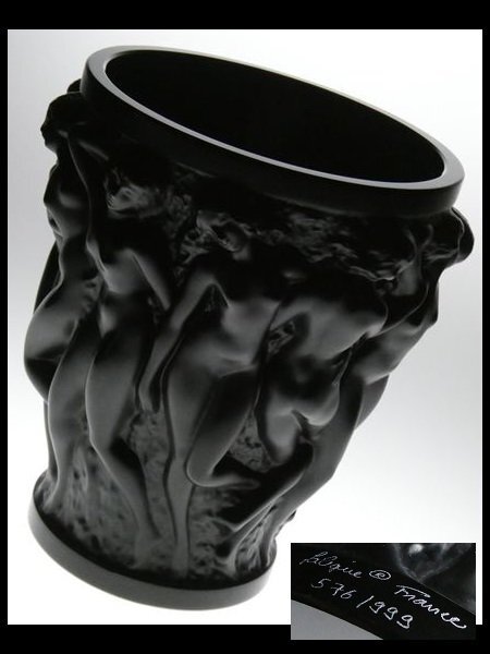 N164 LALIQUE ラリック クリスタル 特別限定作品 576/999 バコーントゥ ノワール バッカスの巫女 大型 ベース 花瓶 飾壷 24.3cm 5.5kgの画像1