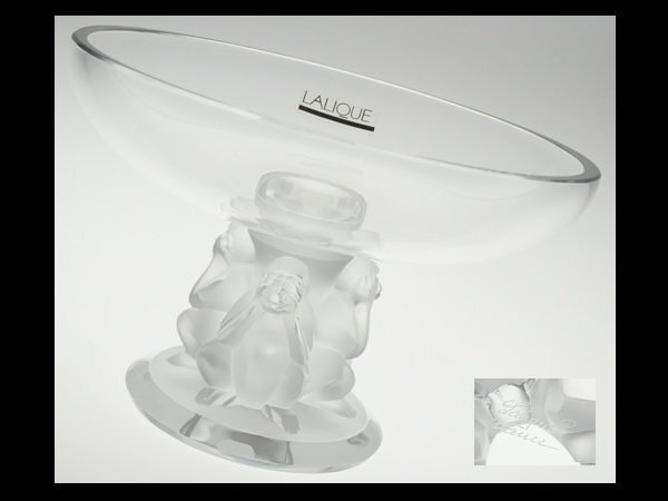 n997 LALIQUE ラリック クリスタル 希少作品 三猿 見ざる 聞かざる 言わざる 立体図 コンポート 脚付ボウルの画像1