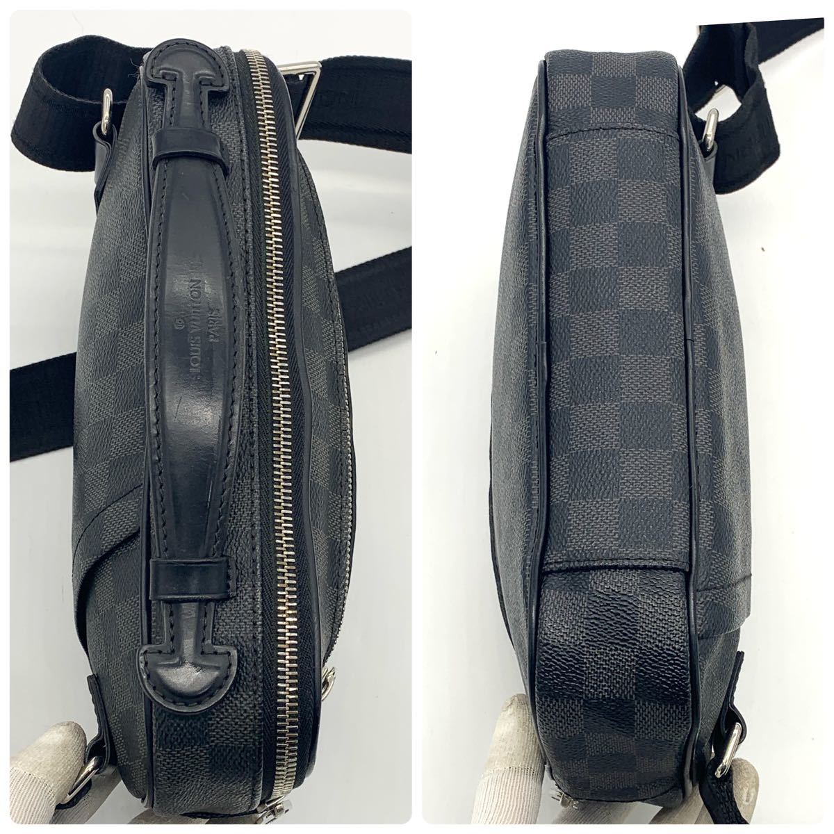 極美品 LOUIS VUITTON ルイヴィトン ダミエ グラフィット アンブレール ボディバッグ N41289 バムバッグ ショルダー ブラック 2way メンズの画像6