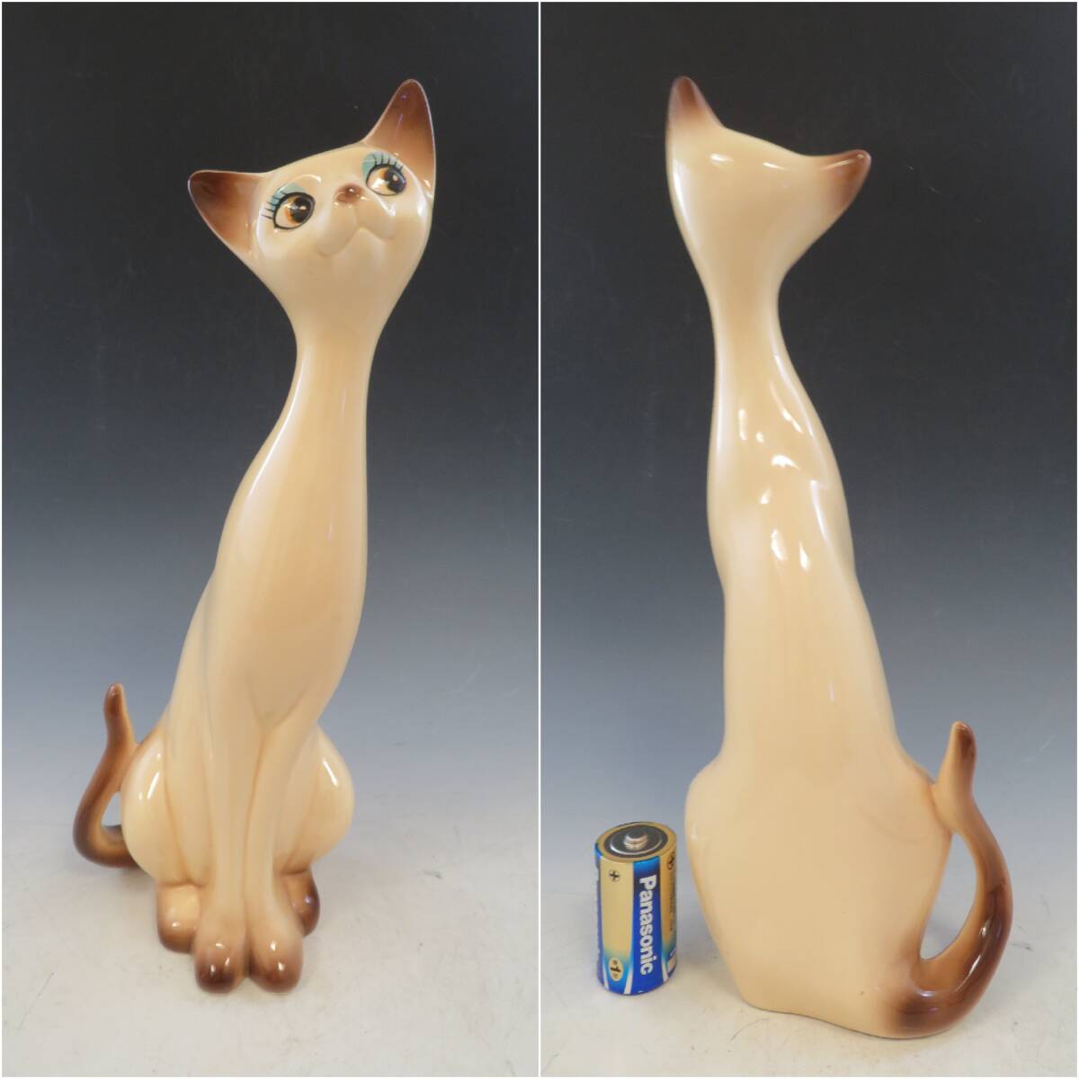 【超希少★当時物】昭和レトロ アンティーク 陶器製 猫 シャム猫 オブジェ 高さ37㎝ ビンテージ 当時物 古い 超レアの画像3