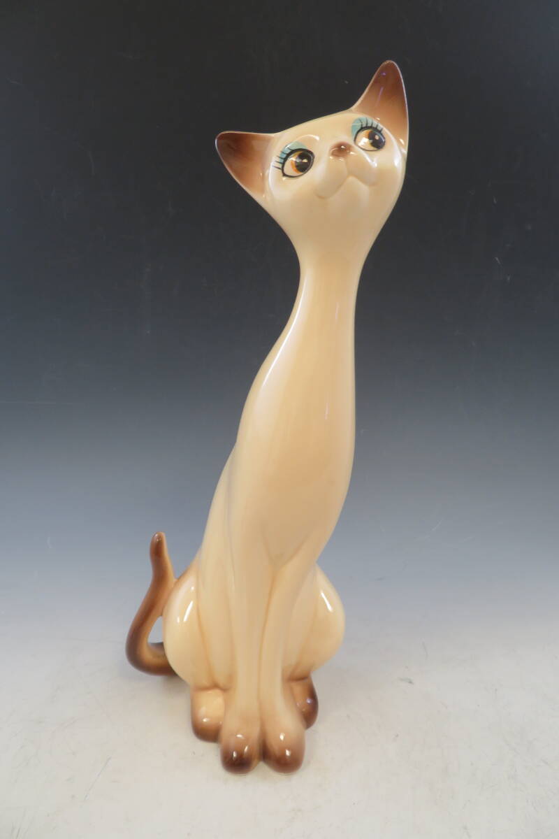 【超希少★当時物】昭和レトロ アンティーク 陶器製 猫 シャム猫 オブジェ 高さ37㎝ ビンテージ 当時物 古い 超レアの画像1