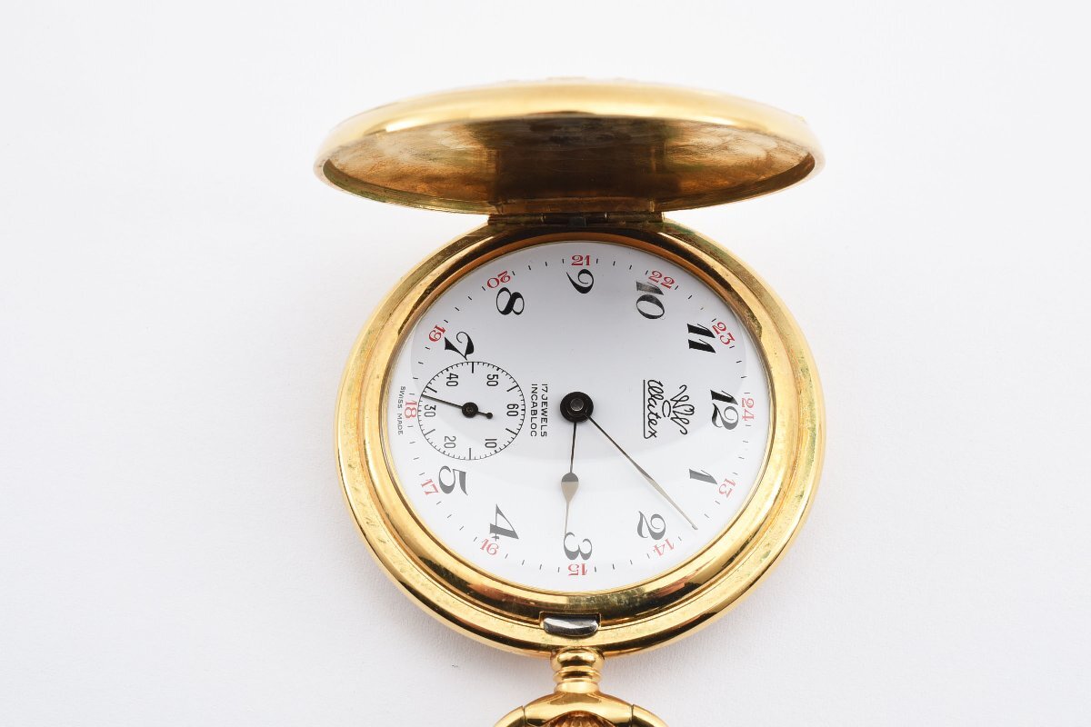 稼働品 ワテックス 天皇陛下歴代最長寿記念御在位六十年記念モデル 二重橋 懐中時計 ゴールド 手巻き メンズ 腕時計 WATEX_画像3