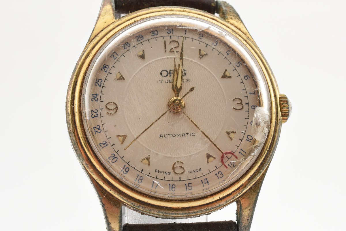 稼働品 オリス ビッククラウン ポインターデイト 裏スケ ラウンド 7403-26 自動巻き メンズ 腕時計 ORISの画像1