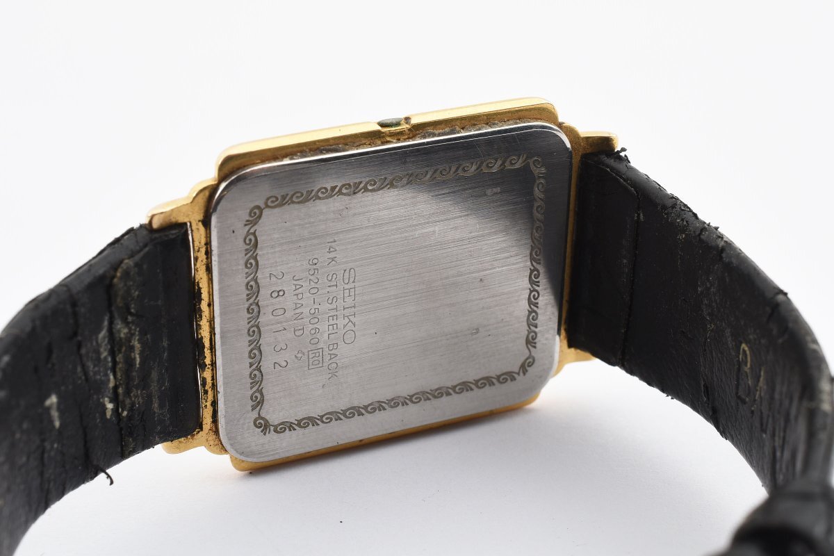 美品 セイコー ドルチェ 14K スクエア ゴールド 9520-5060 クォーツ メンズ 時計 腕時計の画像3