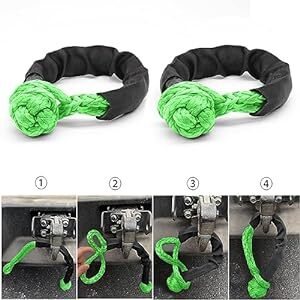 2 piece flexible . soft shackle 1/2&#34; protection sleeve attaching 38,000LBs restoration rope strap SUV Jeep therefore traction ( green 