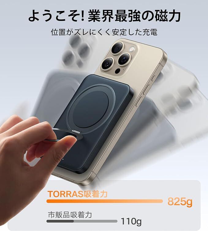【最高傑作!360°回転スタンド】TORRAS モバイルバッテリー MagSafe対応 業界最薄型 ワイヤレス充電器 マグネット式 5000mAh PSE認証済みの画像4