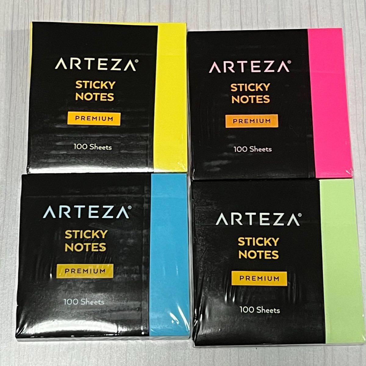 ARTEZA 3x3インチ付箋、48パッド、1パッドあたり100枚、バルクパック、アソートカラー、再接着可能、きれいに剥がせる、