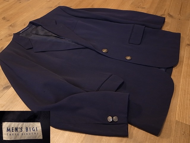 MEN\'S BIGI men's Bigi wool all season 2. navy blue blaser tailored jacket gold . brass . size M