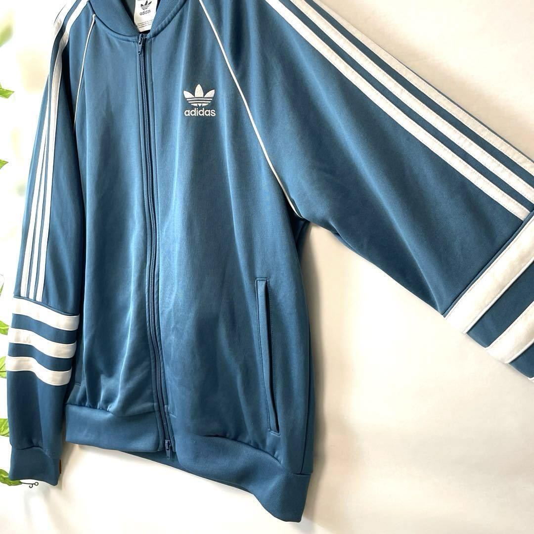 ビックサイズXL★稀少★美品★adidas アディダス トラックジャケット ジャージ ターコイズ 水色 サイドスリーライン トレフォイル メンズの画像6