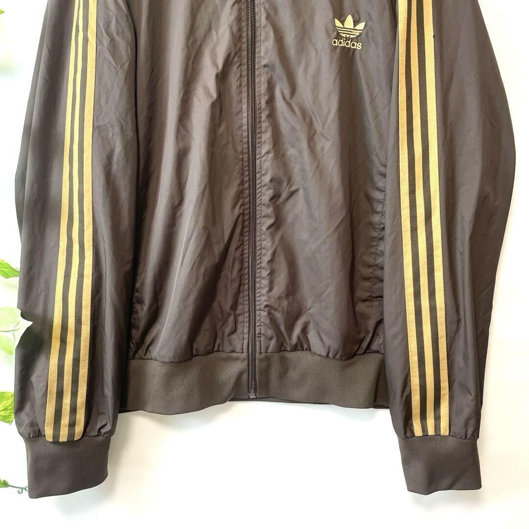 希少5XLサイズ/ブラウン×ゴールド／adidas アディダス トラックジャケット ジャージ アウター ブルゾン 茶色 金 Y2K 00s 切替 ロゴジップ_画像4