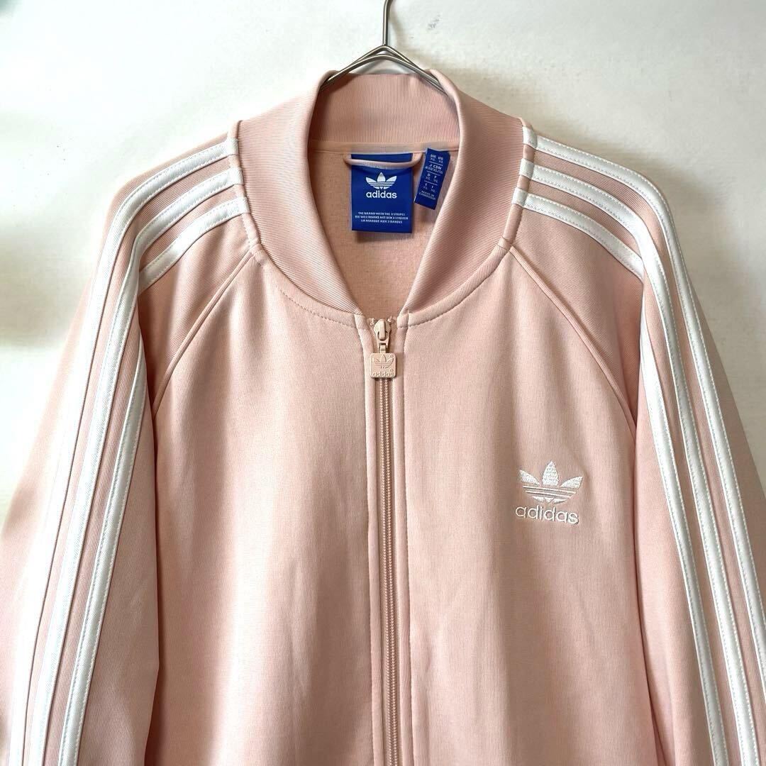 超希少カラー/5XL/春ピンク/adidasアディダス トラックジャケット ジャージ スクエアロゴ刻印ジップ 桃色 桜 メンズ トレフォイルロゴ 美品_画像3