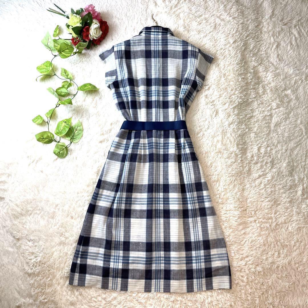 清楚★BURBERRY　バーバリー　ワンピース　チェック　リボン　M 半袖　青　ブルー　水色　Aライン 春夏 フレア 美シルエット 高級感 清楚_画像8