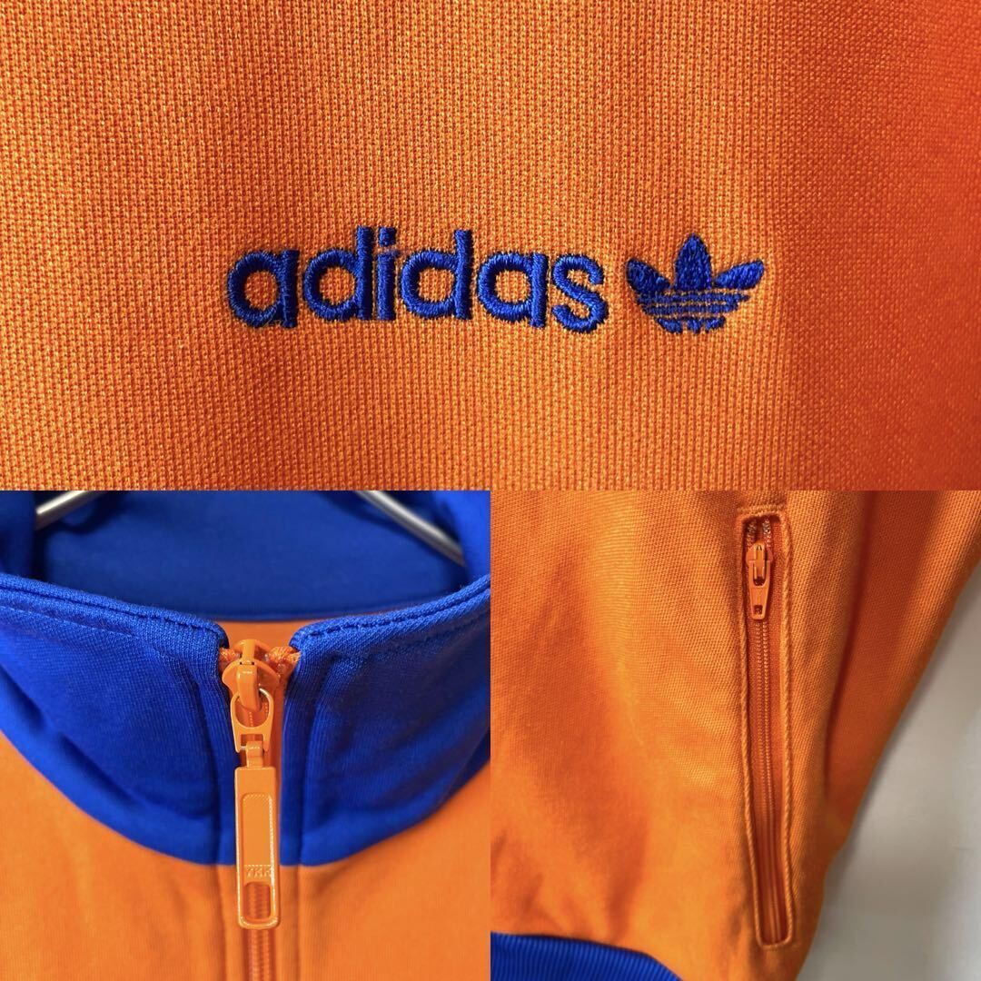 超希少/西ドイツ70s80s復刻/XLサイズ/adidas アディダス ベッケンバウアー トラックジャケット ジャージ オレンジ橙×ブルー青 メンズ ロゴの画像3