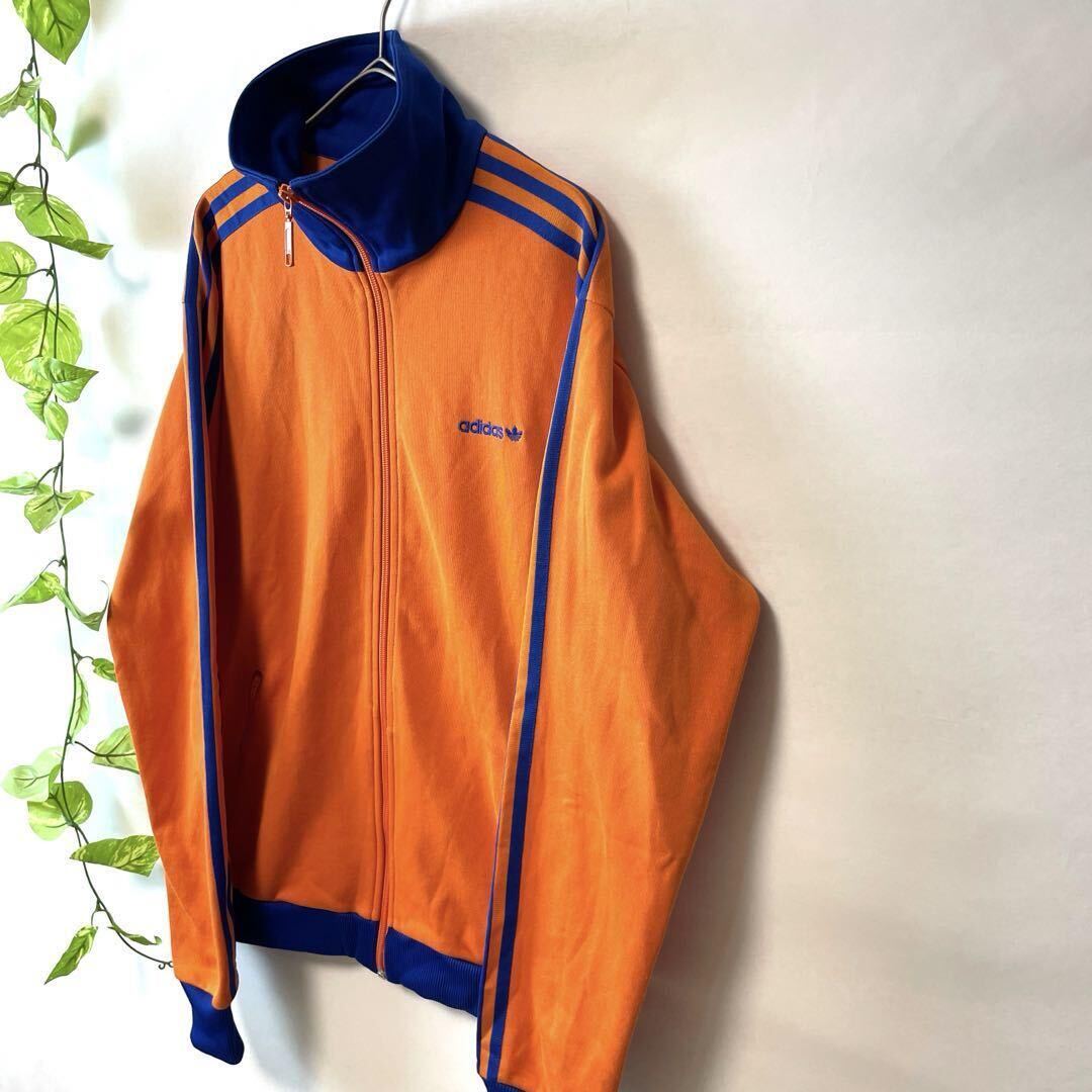 超希少/西ドイツ70s80s復刻/XLサイズ/adidas アディダス ベッケンバウアー トラックジャケット ジャージ オレンジ橙×ブルー青 メンズ ロゴの画像4