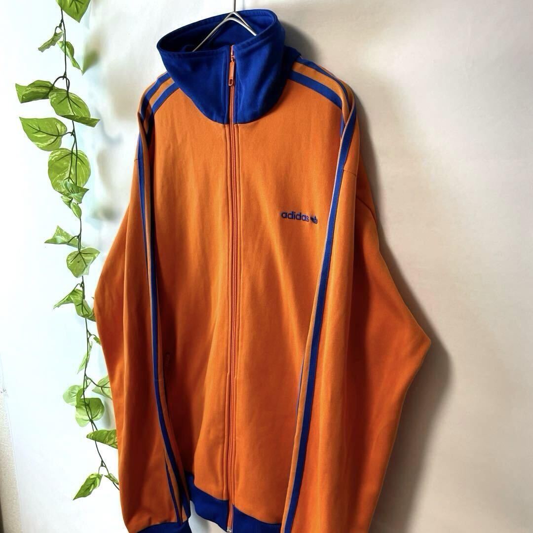 超希少3XLサイズ/西ドイツ70s80s復刻//adidas アディダス ベッケンバウアー トラックジャケット ジャージ オレンジ橙×ブルー青 メンズロゴ