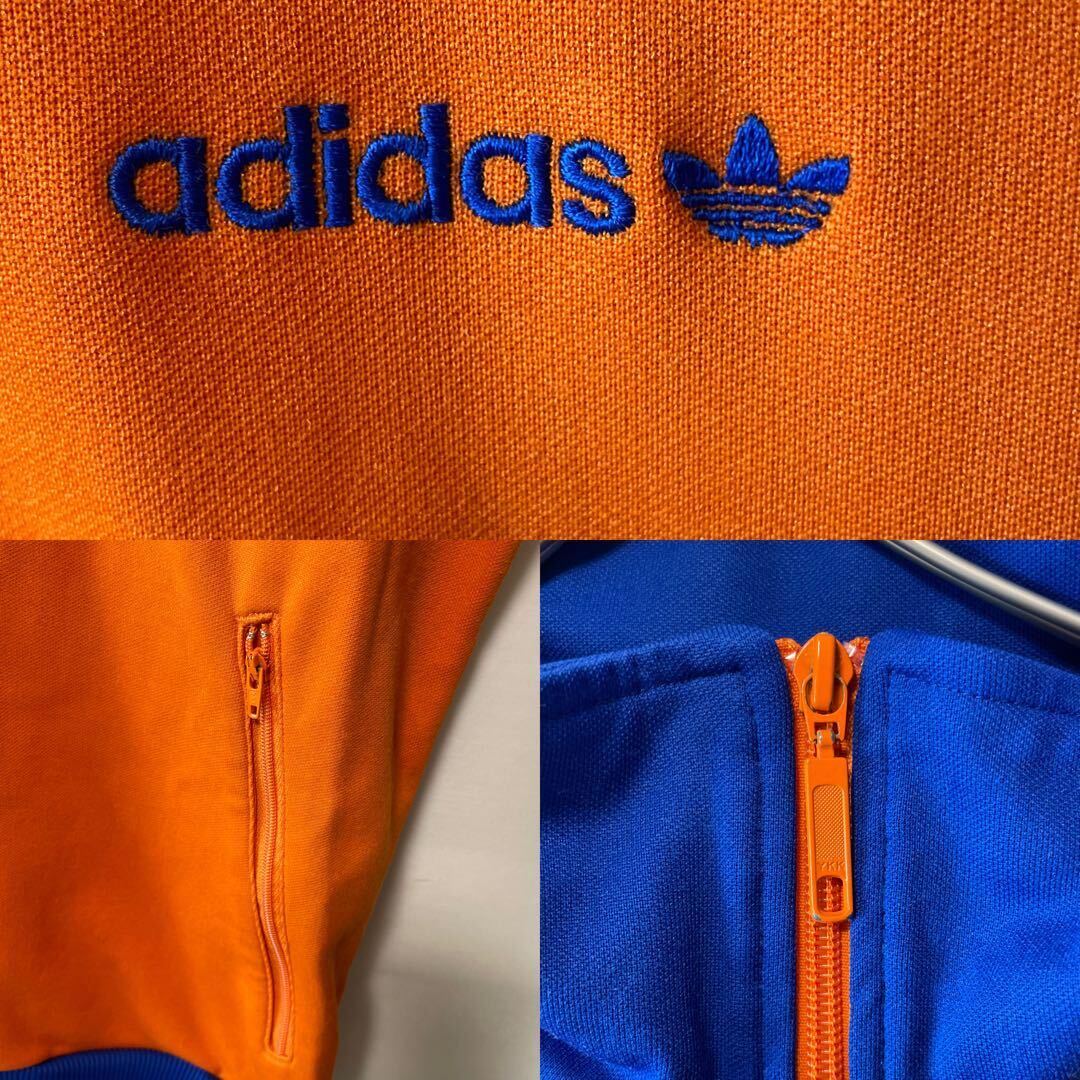 超希少3XLサイズ/西ドイツ70s80s復刻//adidas アディダス ベッケンバウアー トラックジャケット ジャージ オレンジ橙×ブルー青 メンズロゴ