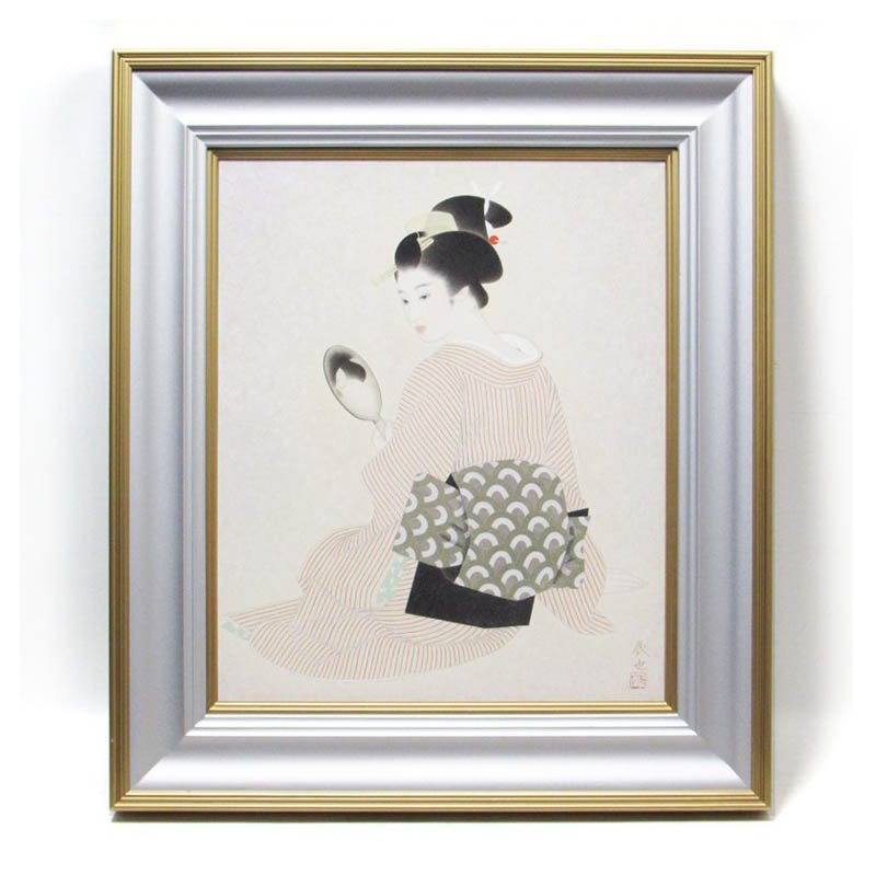 【GINZA絵画館】西田辰也　日本画１２号「待ち人」共シール・美人画名人・１点もの　S11Y3J5H4B6V3ｃ