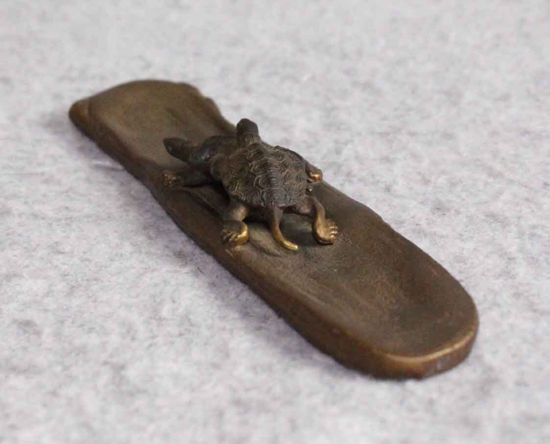 金属工芸◆亀 文鎮 須賀月眞◆在銘 黄銅 真鍮製 カメ  ブロンズ bronze turtle ペーパーウエイト 17cm  月真 の画像4