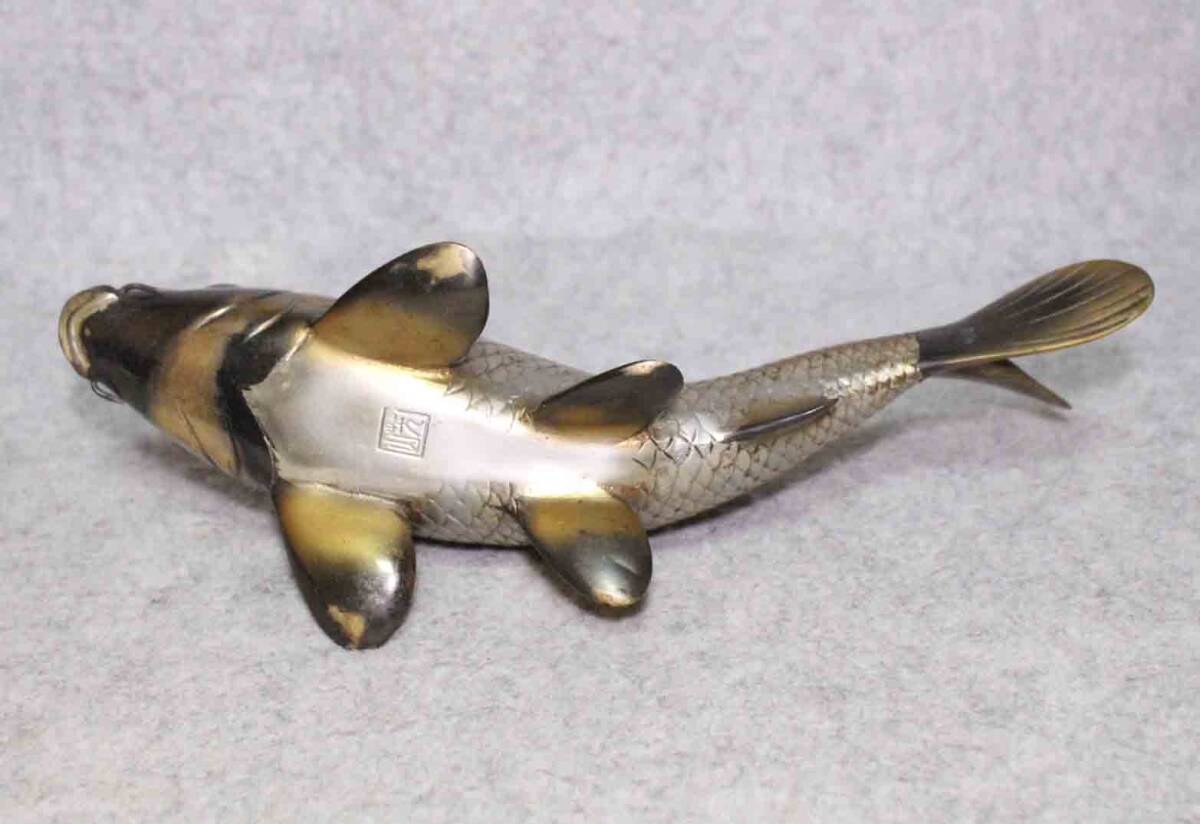 金属工芸◆置物　黒鯉　29cm 在銘◆芳山　銅製　ブロンズ像　コイ　bronze Carp_画像6