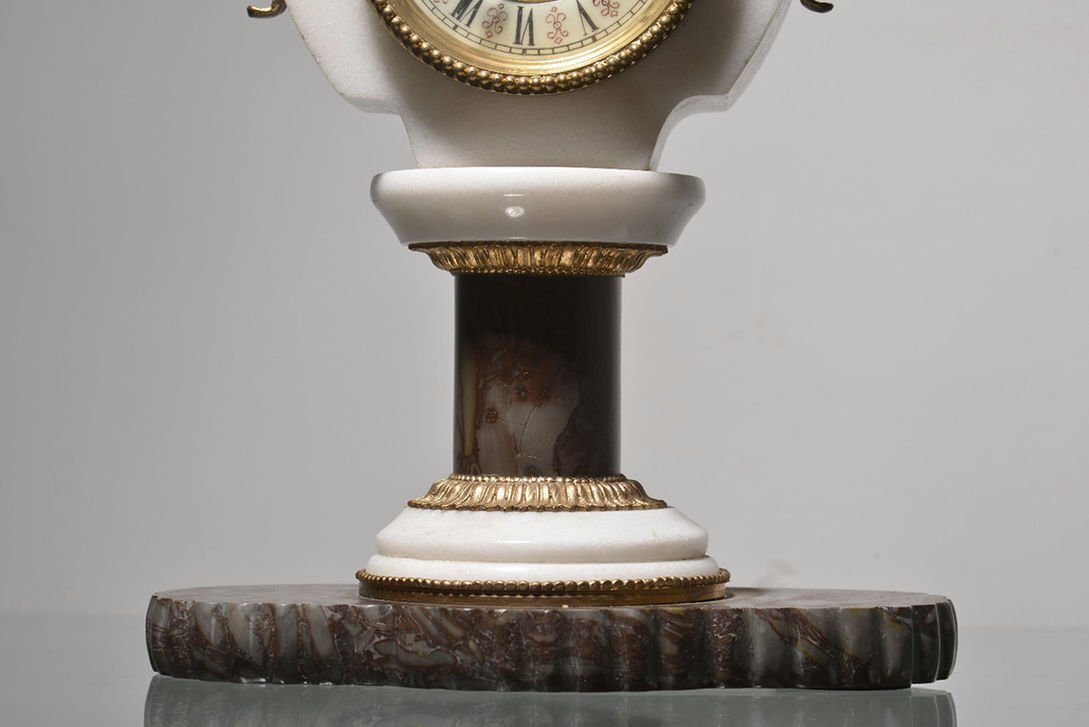 ■観心・時代旧蔵■C505十九世紀フランス銅塗金嵌大理石鐘 置時計_画像5