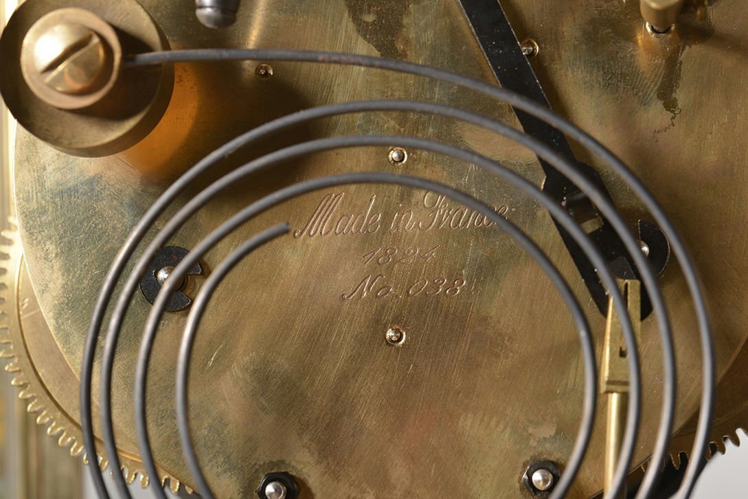 ■観心・時代旧蔵■C506十九世紀フランス銅製琺瑯嵌玉石四明鐘 置時計_画像8