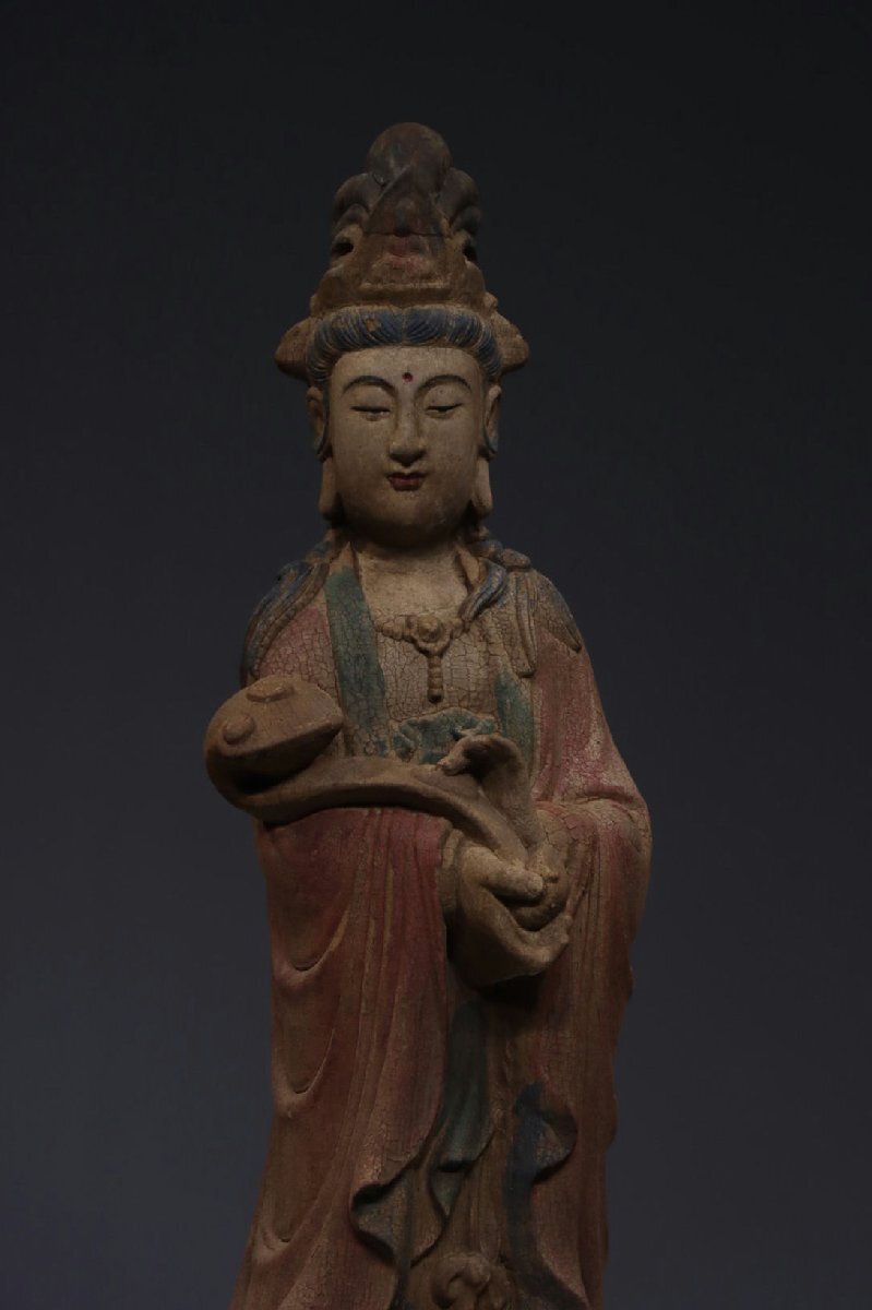 □観心・時代旧蔵□C729明時代 楠木如意観音像 楠木細工