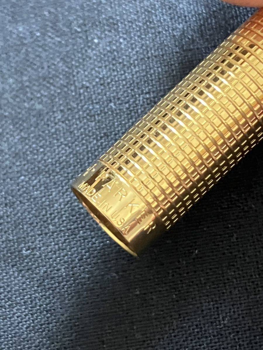 極美品 80年代 80's PARKER パーカー#75 Insignia インシグニア ゴールド 14KGF 万年筆 14K XF 極細字 USA アメリカ製 後期型 バーメイル_画像7