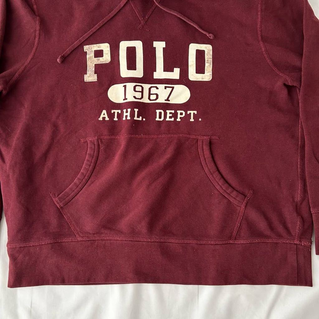 XL POLO ラルフローレン フロッキープリント 前V スウェット パーカー （ ポロ RALPH LAUREN ビンテージ トレーナー フーディー rrl 後付け_画像4