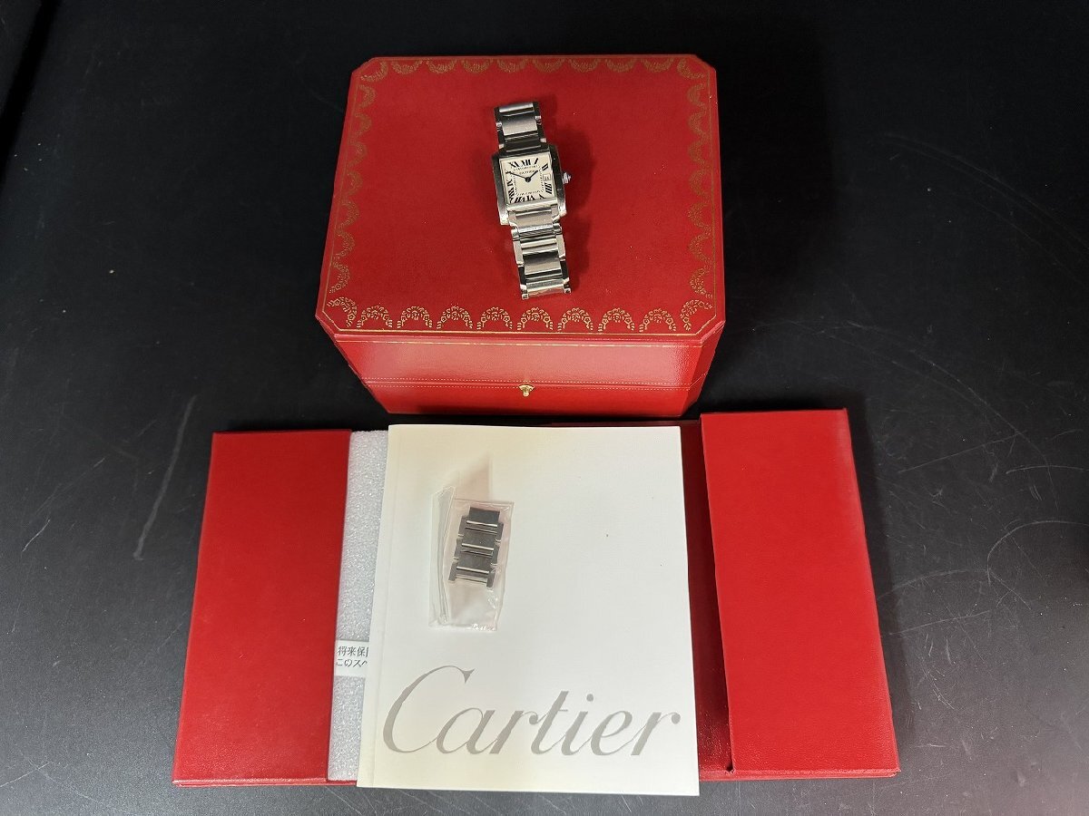 〓 超人気【Cartier カルティエ タンクフランセーズ デイト クォーツ 腕時計 2465 ホワイト文字盤 箱付き ヴィンテージ】HO9558の画像10