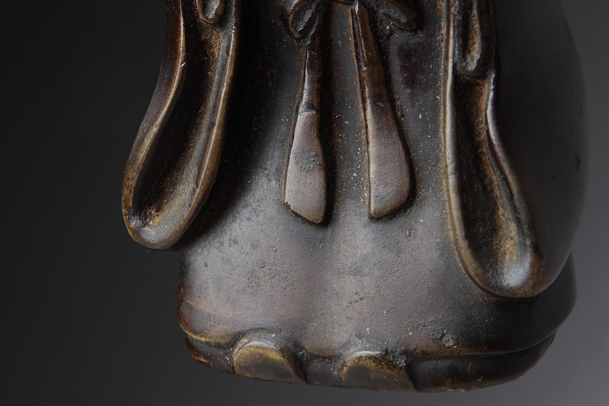 JK373 時代物 銅製「寿老人」置物 高13.6cm 重715g・銅寿星立像・仙人・老子・高士像 七福神_商品詳細もご覧ください