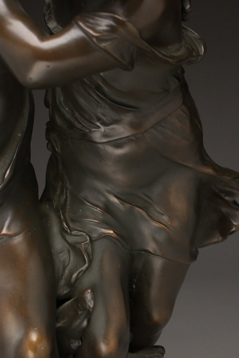 EC610 西洋古美術【Auguste Moreau/オーギュスト モロー】大型 ブロンズ 少年少女像 高51.3cm 重16.6kg 西洋彫刻品・置物の画像7