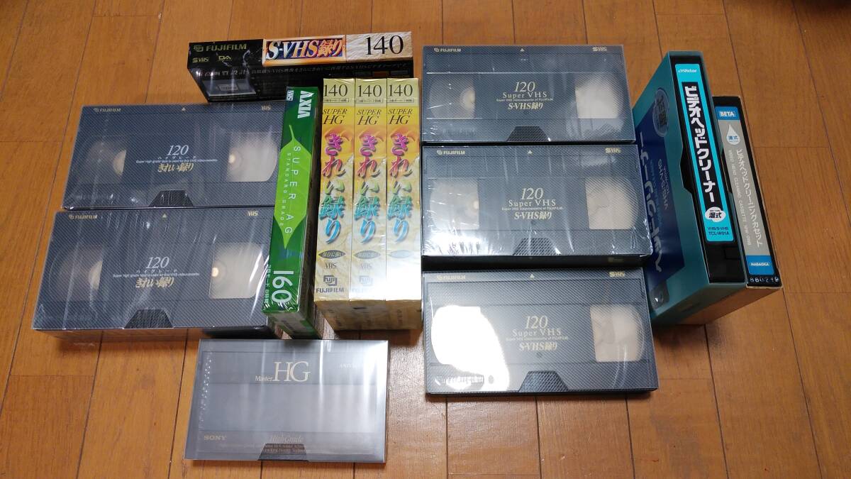 未使用ビデオテープ（VHS、ベータ）計15本まとめ売り 湿式ヘッドクリーナー中古品（VHS、ベータ）各1個オマケ付きの画像1